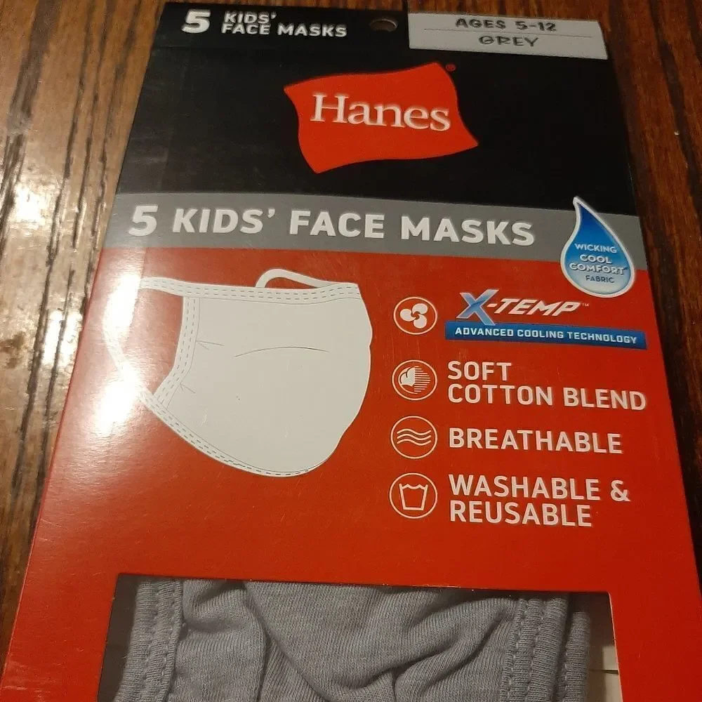 New TEN Grey Kids Youth Hanes X-Temp Facemasks Cooling Breathable Wicking